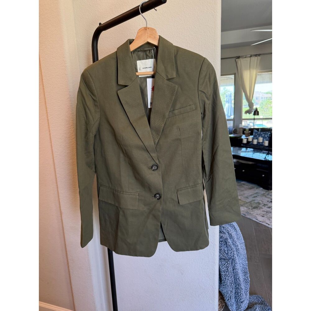 Everlane Oversized Blazer Womens 00 Olive Tencel Organic Cotton NWT Jacket